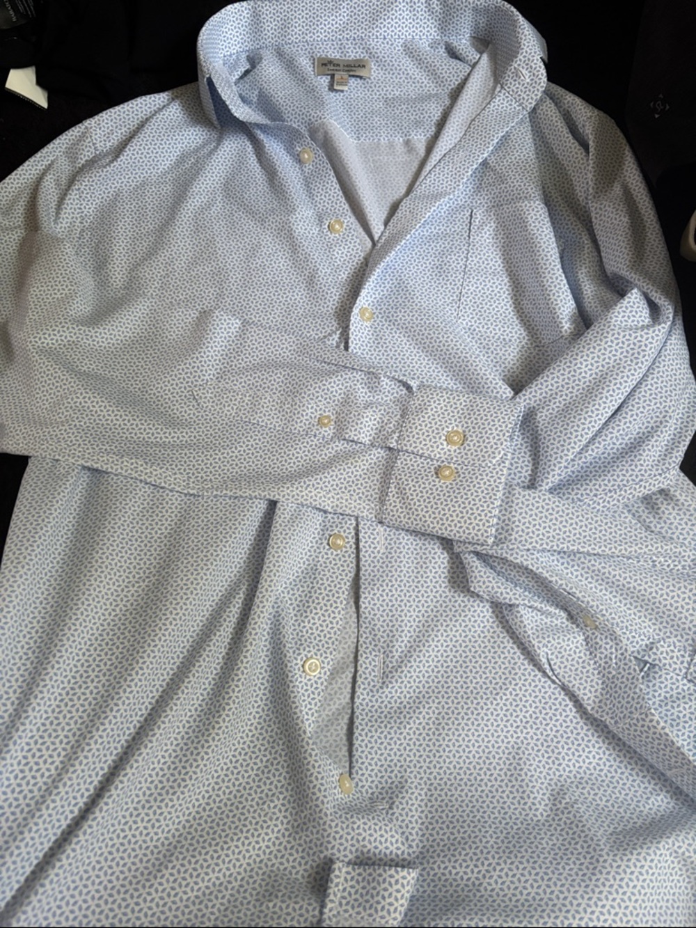 Peter Millar Pale Blue Micro-Pattern Long Sleeve Golf Shirt Flexible Style